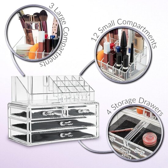 Igoods Igoods Make-up Organizer - Make-up Opslag - Cosmetica Organizer - Tweedelig - met Laden - Transparant