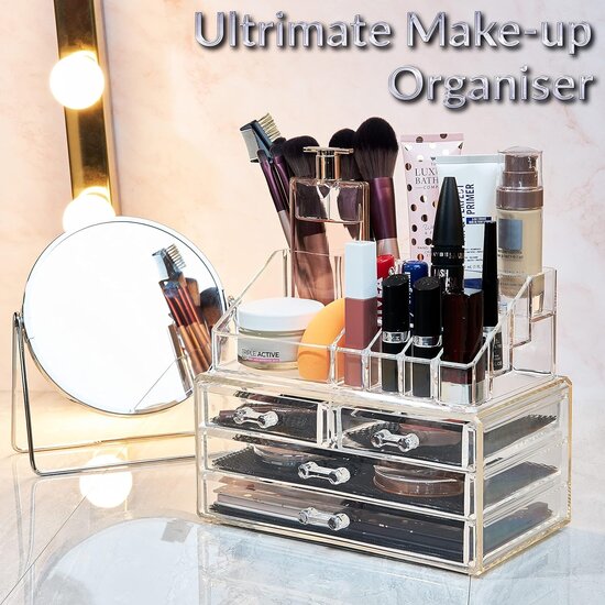 Igoods Igoods Make-up Organizer - Make-up Opslag - Cosmetica Organizer - Tweedelig - met Laden - Transparant