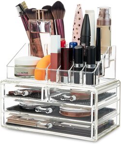 Igoods Make-up Organizer - Make-up Opslag - Cosmetica Organizer - Tweedelig - met Laden - Transparant
