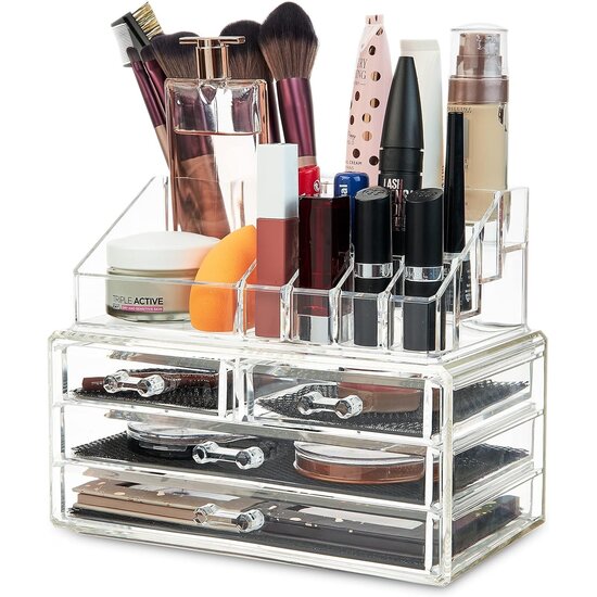 Igoods Igoods Make-up Organizer - Make-up Opslag - Cosmetica Organizer - Tweedelig - met Laden - Transparant