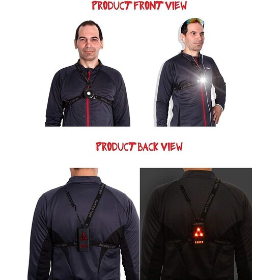 Igoods Igoods Hardloop Verlichting - Borstverlichting - Hardloopvest - Wandelverlichting - Veiligheidsvest - LED Verlichting - Voor- en Achterlicht - Haardlooplampjes - USB Oplaadbaar