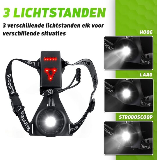 Igoods Igoods Hardloop Verlichting - Borstverlichting - Hardloopvest - Wandelverlichting - Veiligheidsvest - LED Verlichting - Voor- en Achterlicht - Haardlooplampjes - USB Oplaadbaar