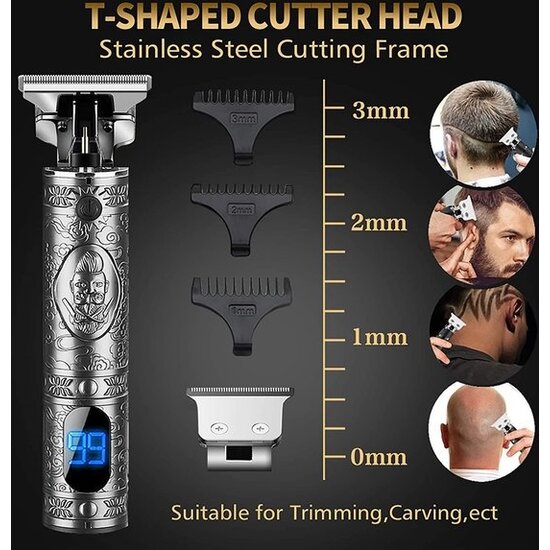 Igoods Igoods Tondeuse - Luxe Tondeuse met Display - Professionele Trimmer - Groomer - Scheerapparaat - Baardtrimmer - Draadloos - USB Opladen - Inclusief 3 opzetkammen – Zilver