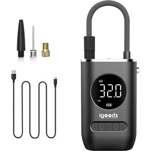 Igoods Luchtpomp - Luchtcompressor - Bandenpomp - Elektrische Fietspomp - Elektrische Autobanden Pomp - Oplaadbaar - 50W - 7.4V - Zwart