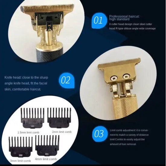 Igoods Igoods Tondeuse - Luxe Tondeuse - Professionele Trimmer - Groomer - Scheerapparaat - Baardtrimmer - Inclusief 4 opzetkammen – Batterij - Goud