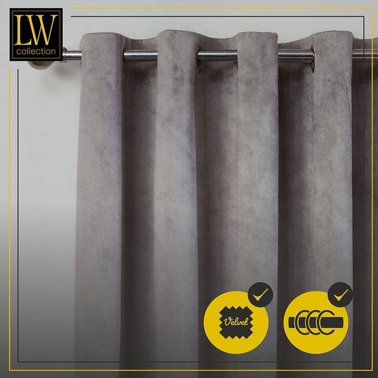 LW collection LW collection - gordijnen - verduisterend - grijs velvet - kant en klaar - fluweel - 140x270cm
