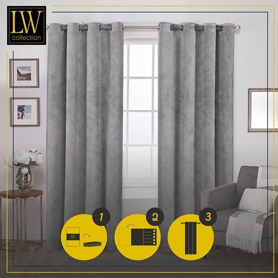 LW collection LW collection - gordijnen - verduisterend - grijs velvet - kant en klaar - fluweel - 140x270cm
