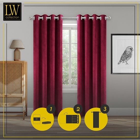 LW collection LW collection - gordijnen - kant en klaar - verduisterend - rood velvet - fluweel - 290x245cm