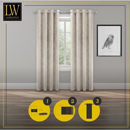 LW collection LW collection - Gordijnen Beige Velvet - 140x270cm - Kant en klare gordijnen - met ringen Velours - Fluwelen Verduisterende gordijnen