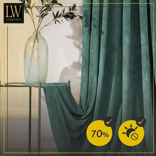 LW collection LW collection - gordijnen - groen velvet - kant en klaar - fluweel - 290x245cm
