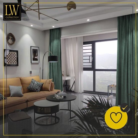 LW collection LW collection - gordijnen - groen velvet - kant en klaar - fluweel - 290x245cm