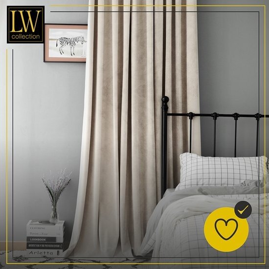 LW collection LW collection - gordijnen Beige Velvet Kant en klaar 290x245cm - Kant en klare gordijnen met ringen Velours - Fluwelen Verduisterende gordijnen