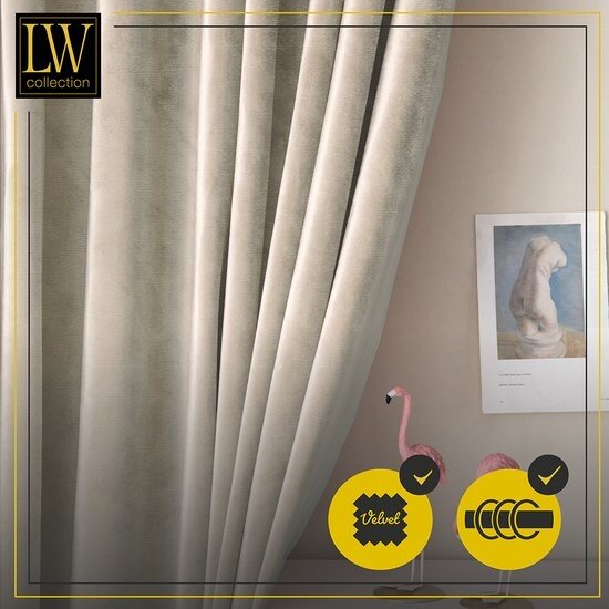 LW collection LW collection - gordijnen Beige Velvet Kant en klaar 290x245cm - Kant en klare gordijnen met ringen Velours - Fluwelen Verduisterende gordijnen