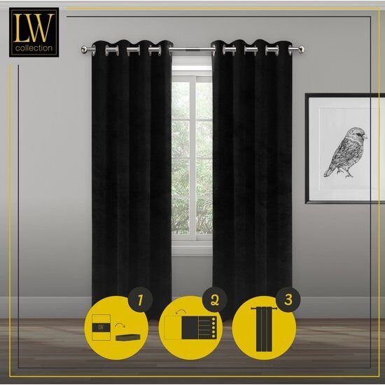 LW collection LW collection - gordijnen Zwart Velvet Kant en klaar 290x245cm - Kant en klare gordijnen met ringen Velours - Fluwelen Verduisterende gordijnen