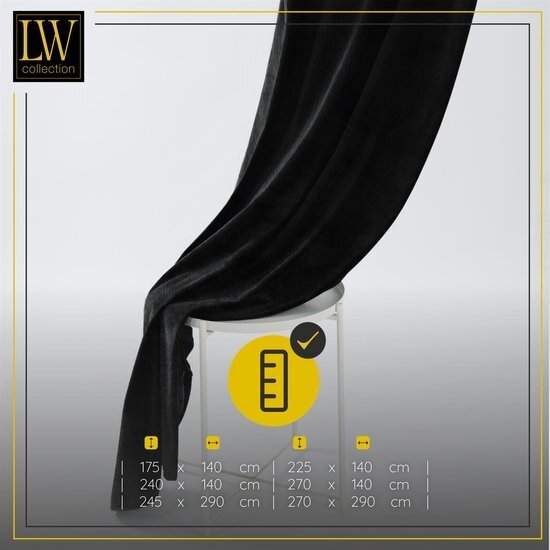 LW collection LW collection - gordijnen Zwart Velvet Kant en klaar 290x245cm - Kant en klare gordijnen met ringen Velours - Fluwelen Verduisterende gordijnen