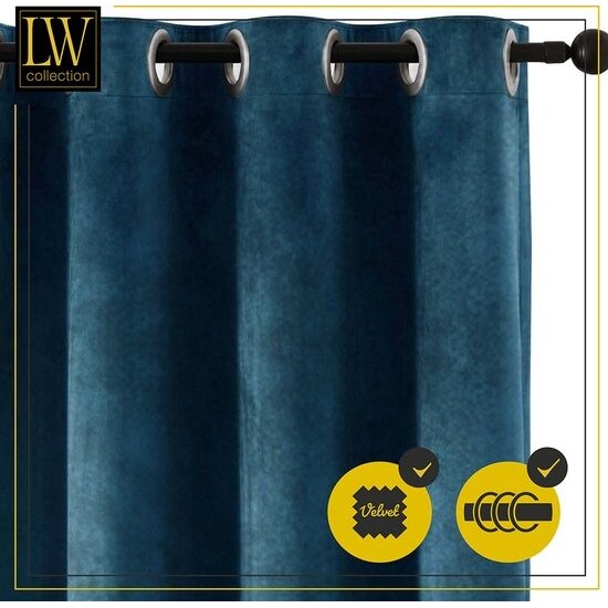LW collection LW collection - gordijnen Donkerblauw Velvet Kant en klaar 290x270cm - Kant en klare gordijnen met ringen Velours - Fluwelen Verduisterende gordijnen
