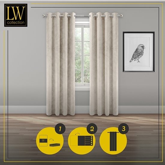 LW collection LW collection - gordijnen Beige Velvet Kant en klaar 290x270cm - Kant en klare gordijnen met ringen Velours - Fluwelen Verduisterende gordijnen