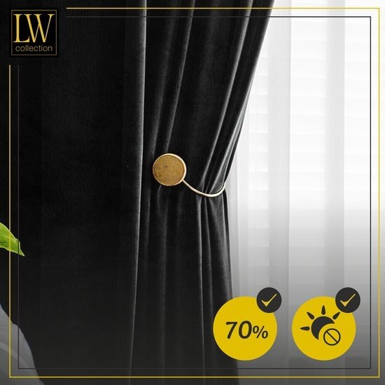 LW collection LW collection - gordijnen Zwart Velvet Kant en klaar 290x270cm - Kant en klare gordijnen met ringen Velours - Fluwelen Verduisterende gordijnen