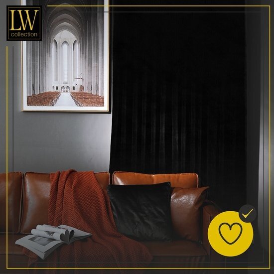 LW collection LW collection - gordijnen Zwart Velvet Kant en klaar 290x270cm - Kant en klare gordijnen met ringen Velours - Fluwelen Verduisterende gordijnen