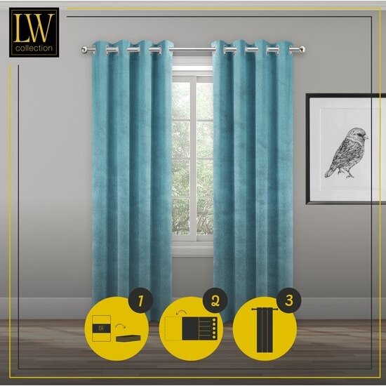 LW collection LW collection - gordijnen - kant en klaar - verduisterend - turquoise blauw velvet - fluweel - 290x245cm