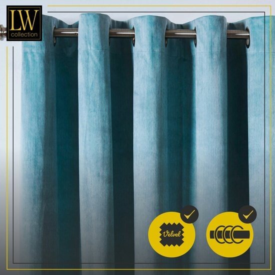 LW collection LW collection - gordijnen turquoise blauw Velvet Kant en klaar 140x270cm - Kant en klare gordijnen met ringen Velours - Fluwelen Verduisterende gordijnen