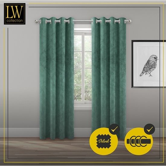 LW collection LW collection - gordijnen - kant en klaar - verduisterend - groen velvet - fluweel - 140x270cm