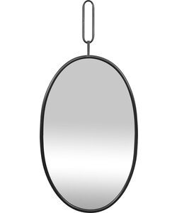 LW Collection wandspiegel zwart rond ovaal 45x96 cm metaal - grote spiegel muur - industrieel - woonkamer gang - badkamerspiegel - muurspiegel slaapkamer zwarte rand - hangspiegel met luxe design