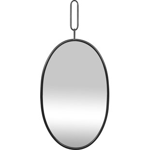 LW Collection wandspiegel zwart rond ovaal 45x96 cm metaal - grote spiegel muur - industrieel - woonkamer gang - badkamerspiegel - muurspiegel slaapkamer zwarte rand - hangspiegel met luxe design