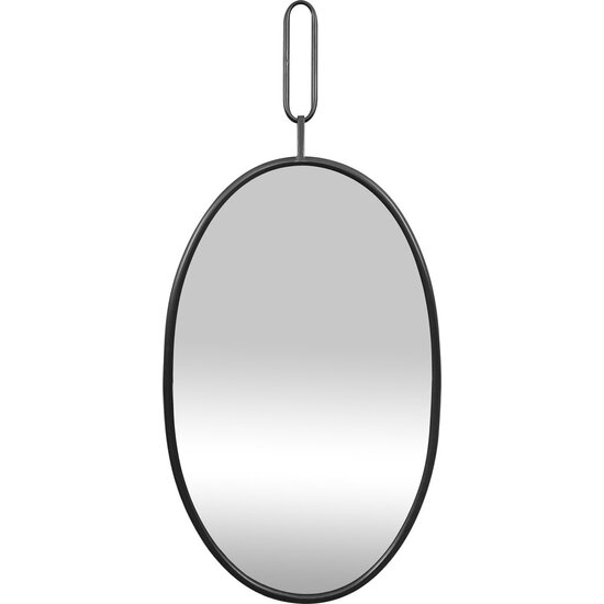 LW collection LW Collection wandspiegel zwart rond ovaal 45x96 cm metaal - grote spiegel muur - industrieel - woonkamer gang - badkamerspiegel - muurspiegel slaapkamer zwarte rand - hangspiegel met luxe design