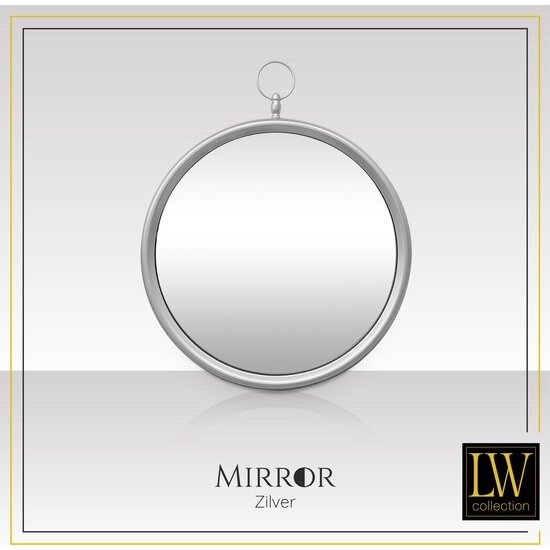 LW collection LW Collection wandspiegel met haak zilver rond 60x79 cm metaal - grote spiegel muur - industrieel - woonkamer gang - badkamerspiegel - muurspiegel slaapkamer zilveren rand - hangspiegel met luxe design