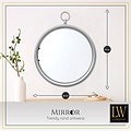 LW collection LW Collection wandspiegel met haak zilver rond 60x79 cm metaal - grote spiegel muur - industrieel - woonkamer gang - badkamerspiegel - muurspiegel slaapkamer zilveren rand - hangspiegel met luxe design