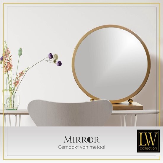 LW collection LW Collection Tafel spiegel goud 30x32 cm metaal - spiegel tafel - industrieel - woonkamer gang - badkamerspiegel - make up spiegel
