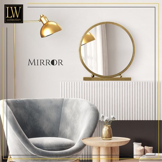 LW collection LW Collection Tafel spiegel goud 30x32 cm metaal - spiegel tafel - industrieel - woonkamer gang - badkamerspiegel - make up spiegel