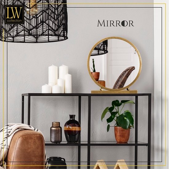 LW collection LW Collection Tafel spiegel goud 30x32 cm metaal - spiegel tafel - industrieel - woonkamer gang - badkamerspiegel - make up spiegel