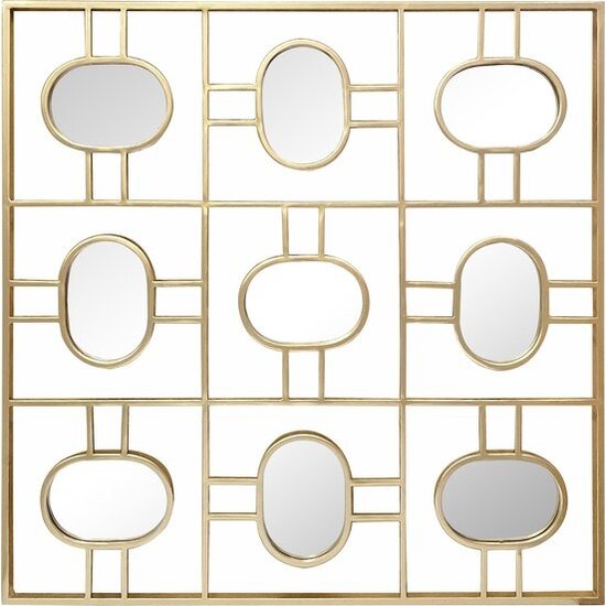 LW collection LW Collection Wandspiegel goud vierkant 80x80 cm metaal - grote spiegel muur - industrieel - woonkamer gang - badkamerspiegel - spiegel met kleine spiegels - muurspiegel slaapkamer gouden rand - hangspiegel met luxe design