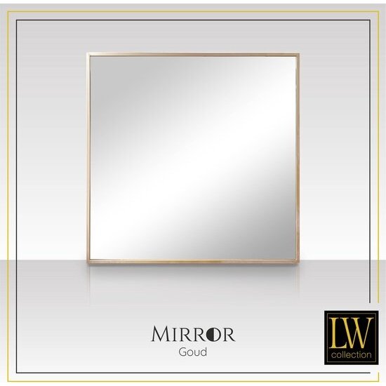 LW collection LW Collection wandspiegel goud vierkant 80x80 cm metaal - grote spiegel muur - industrieel - woonkamer gang - badkamerspiegel - muurspiegel slaapkamer gouden rand - hangspiegel met luxe design
