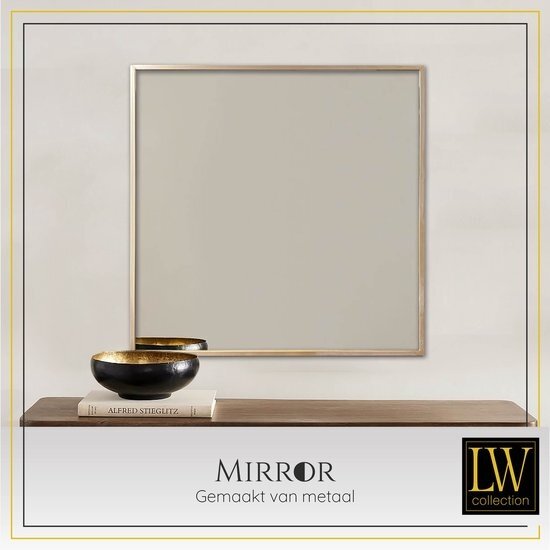 LW collection LW Collection wandspiegel goud vierkant 80x80 cm metaal - grote spiegel muur - industrieel - woonkamer gang - badkamerspiegel - muurspiegel slaapkamer gouden rand - hangspiegel met luxe design