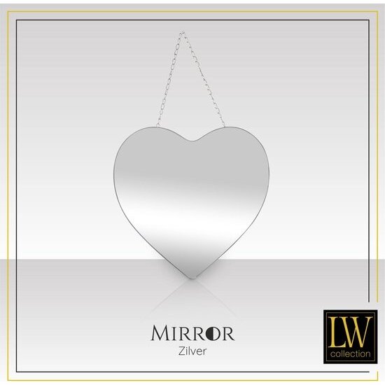 LW collection LW Collection wandspiegel hartje zilver met touw 40x61 cm metaal- hart spiegel muur - industrieel - woonkamer gang - badkamerspiegel - muurspiegel slaapkamer zilveren rand - hangspiegel met luxe design