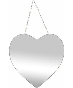 LW Collection wandspiegel hartje zilver met touw 40x61 cm metaal- hart spiegel muur - industrieel - woonkamer gang - badkamerspiegel - muurspiegel slaapkamer zilveren rand - hangspiegel met luxe design