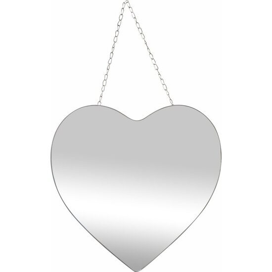 LW collection LW Collection wandspiegel hartje zilver met touw 40x61 cm metaal- hart spiegel muur - industrieel - woonkamer gang - badkamerspiegel - muurspiegel slaapkamer zilveren rand - hangspiegel met luxe design