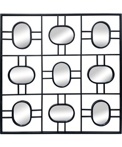 LW Collection wandspiegel zwart vierkant 80x80 cm metaal - grote spiegel muur - industrieel - woonkamer gang - badkamerspiegel - spiegel met kleine spiegels - muurspiegel slaapkamer zwarte rand - hangspiegel met luxe design