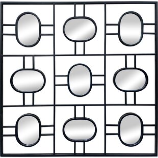 LW Collection wandspiegel zwart vierkant 80x80 cm metaal - grote spiegel muur - industrieel - woonkamer gang - badkamerspiegel - spiegel met kleine spiegels - muurspiegel slaapkamer zwarte rand - hangspiegel met luxe design