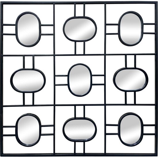 LW collection LW Collection wandspiegel zwart vierkant 80x80 cm metaal - grote spiegel muur - industrieel - woonkamer gang - badkamerspiegel - spiegel met kleine spiegels - muurspiegel slaapkamer zwarte rand - hangspiegel met luxe design