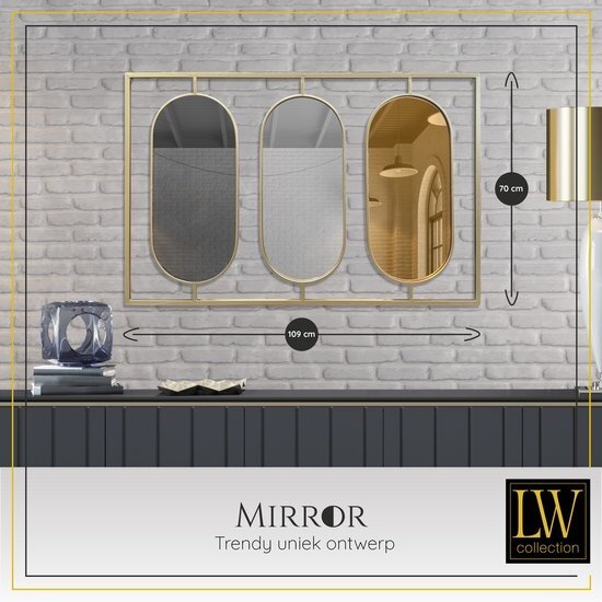 LW collection LW Collection luxe design wandspiegel goud rechthoek 109x70 cm metaal - grote spiegel muur - industrieel - woonkamer gang - badkamerspiegel - muurspiegel