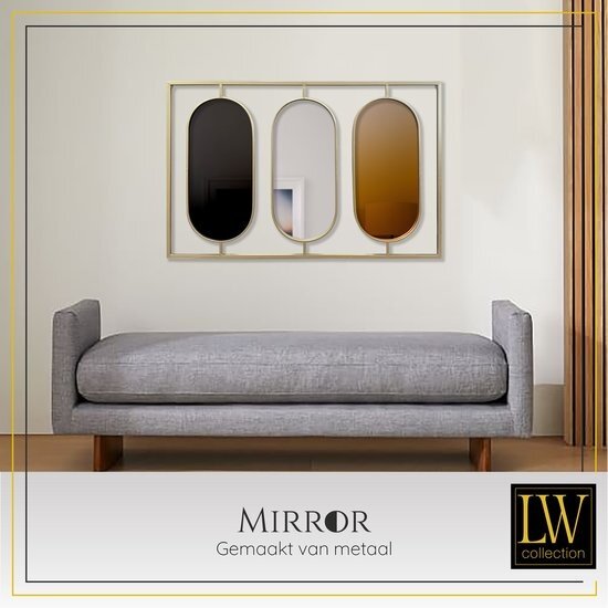 LW collection LW Collection luxe design wandspiegel goud rechthoek 109x70 cm metaal - grote spiegel muur - industrieel - woonkamer gang - badkamerspiegel - muurspiegel