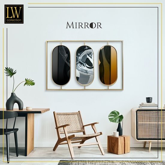 LW collection LW Collection luxe design wandspiegel goud rechthoek 109x70 cm metaal - grote spiegel muur - industrieel - woonkamer gang - badkamerspiegel - muurspiegel