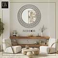 LW collection LW Collection wandspiegel bruin vintage rond 60x60 cm hout - grote spiegel muur - industrieel - woonkamer gang - badkamerspiegel - muurspiegel slaapkamer bruine rand - hangspiegel met luxe design