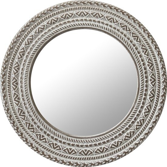 LW collection LW Collection wandspiegel bruin vintage rond 60x60 cm hout - grote spiegel muur - industrieel - woonkamer gang - badkamerspiegel - muurspiegel slaapkamer bruine rand - hangspiegel met luxe design