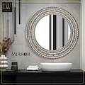 LW collection LW Collection wandspiegel bruin vintage rond 60x60 cm hout - grote spiegel muur - industrieel - woonkamer gang - badkamerspiegel - muurspiegel slaapkamer bruine rand - hangspiegel met luxe design