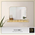 LW collection LW Collection wandspiegel met plankje goud 63x50 cm metaal - grote spiegel muur - industrieel - woonkamer gang - badkamerspiegel - muurspiegel slaapkamer gouden rand - hangspiegel met luxe design